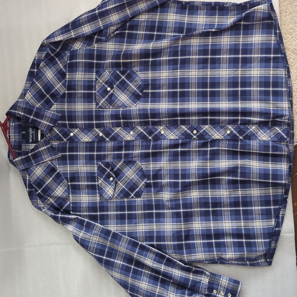 Men's Wrangler Western Shirt Blue Plaid Long Sleeve Dress Shirt Size 3X